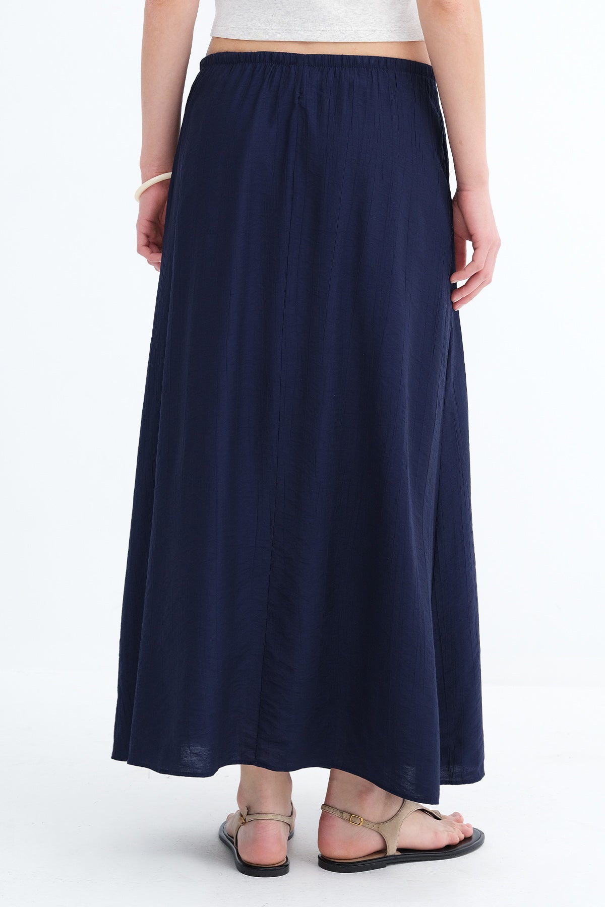 Dark-Night-Blue_Elastic-Waist-Long-Skirt-addax