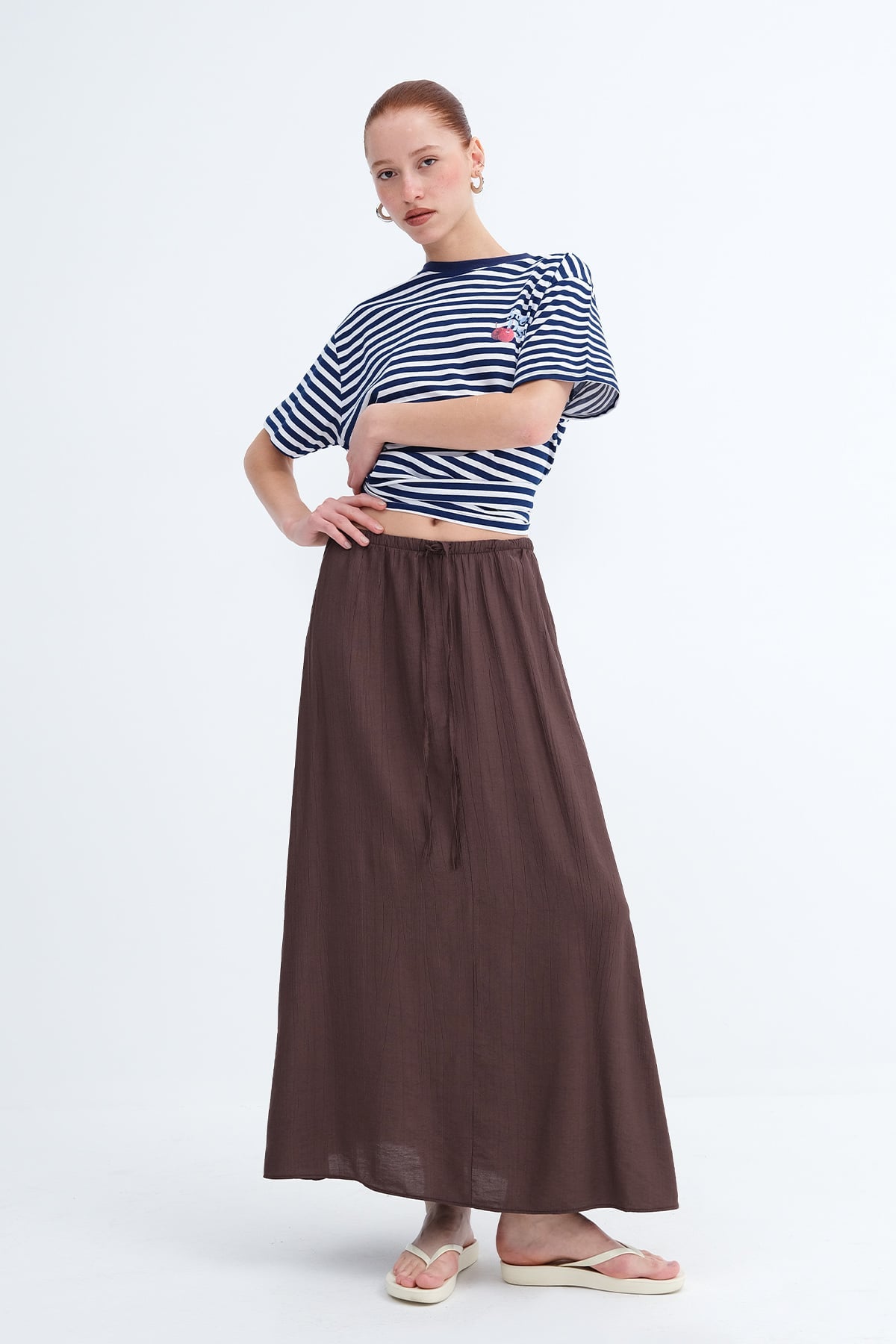 Elastic Waist Long Skirt