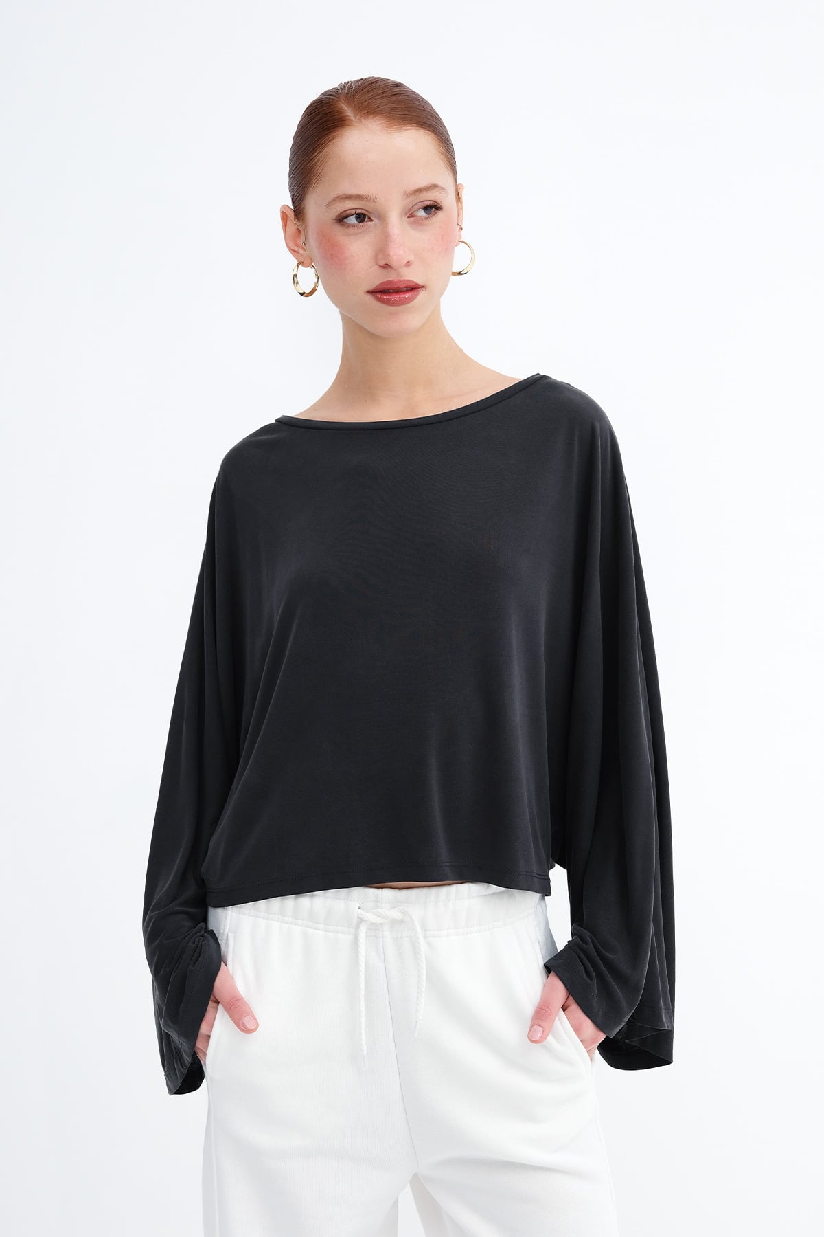 Charcoal_Batwing-Sleeve-Modal-Blouse-addax
