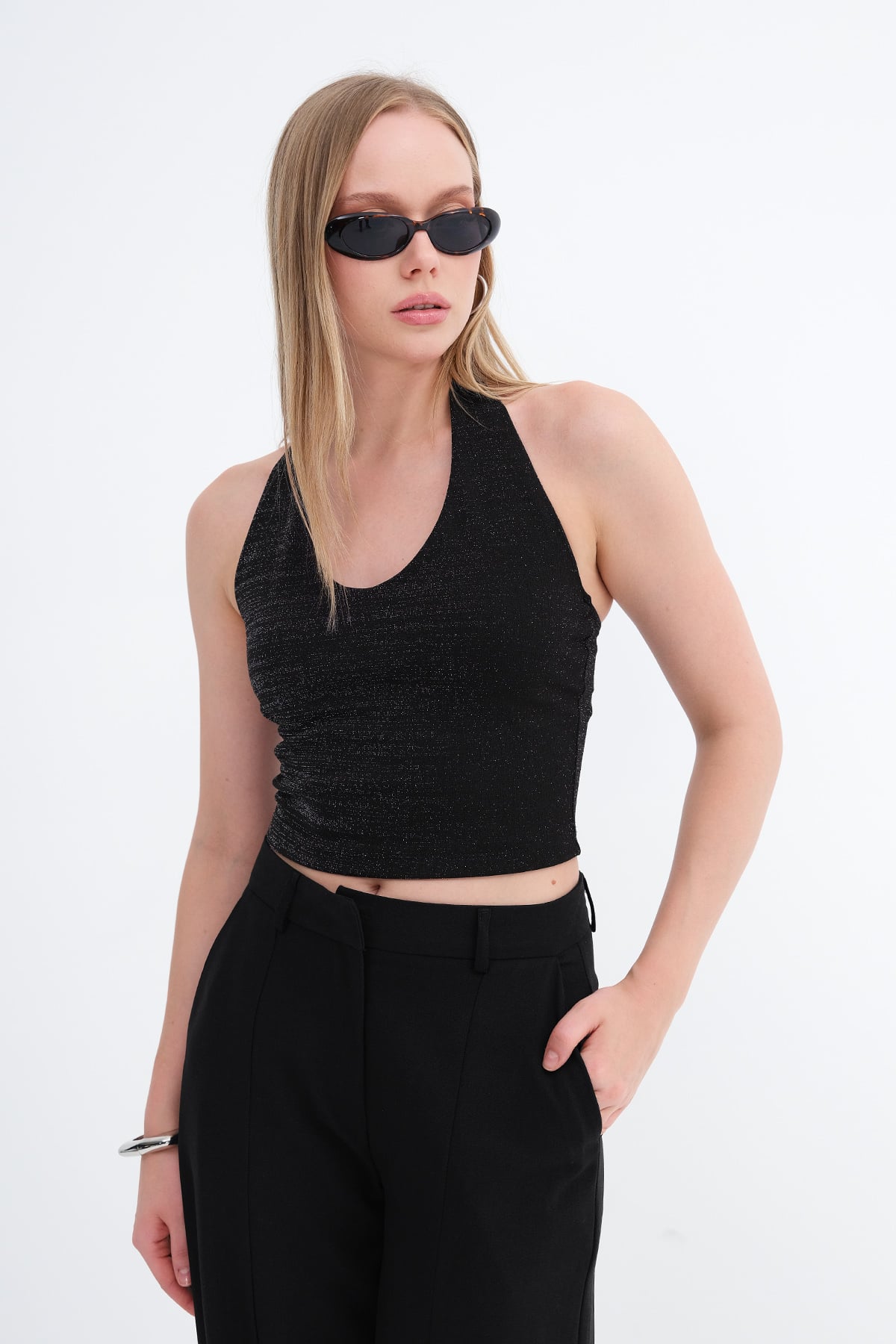 Silvery-Black_Halter-Neck-Blouse-addax