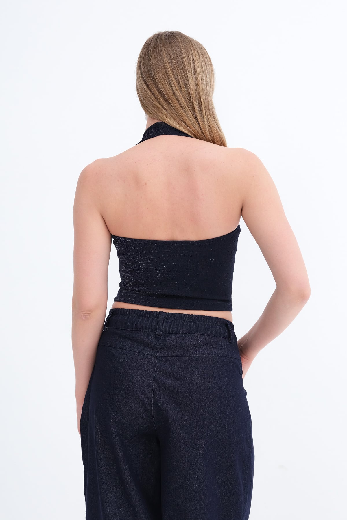 Silvery-Navy-Blue_Halter-Neck-Blouse-addax