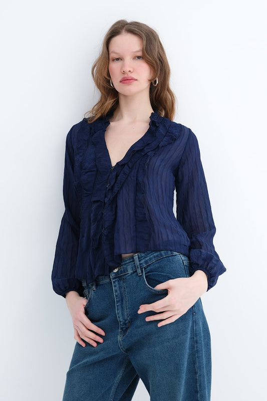 Night-Blue_Ruffled-Front-Buttoned-Blouse-addax