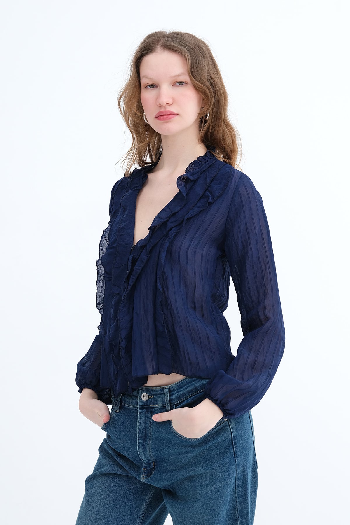 Night-Blue_Ruffled-Front-Buttoned-Blouse-addax