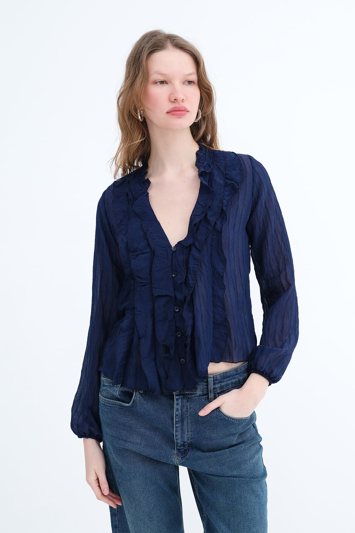Night-Blue_Ruffled-Front-Buttoned-Blouse-addax