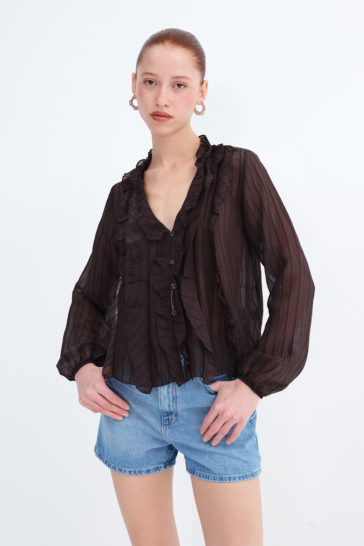 Ruffled Front Buttoned Blouse
