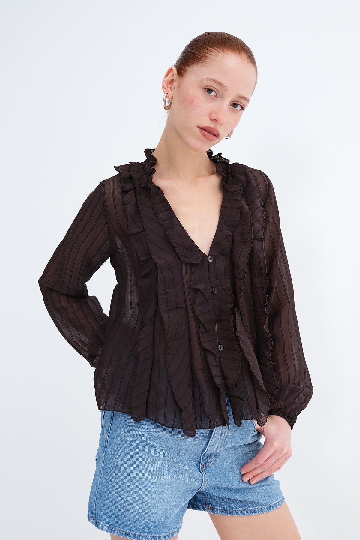 Bitter-Coffee_Ruffled-Front-Buttoned-Blouse-addax