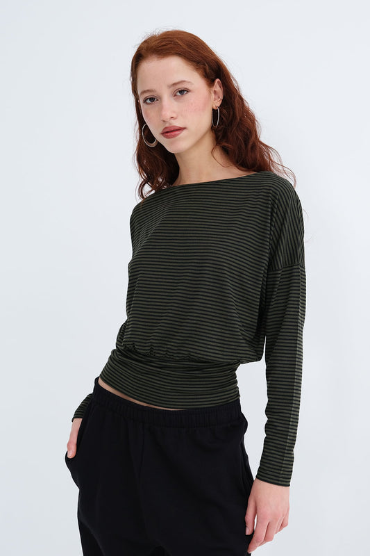 Khaki---Black_Striped-Long-Sleeve-Blouse-addax