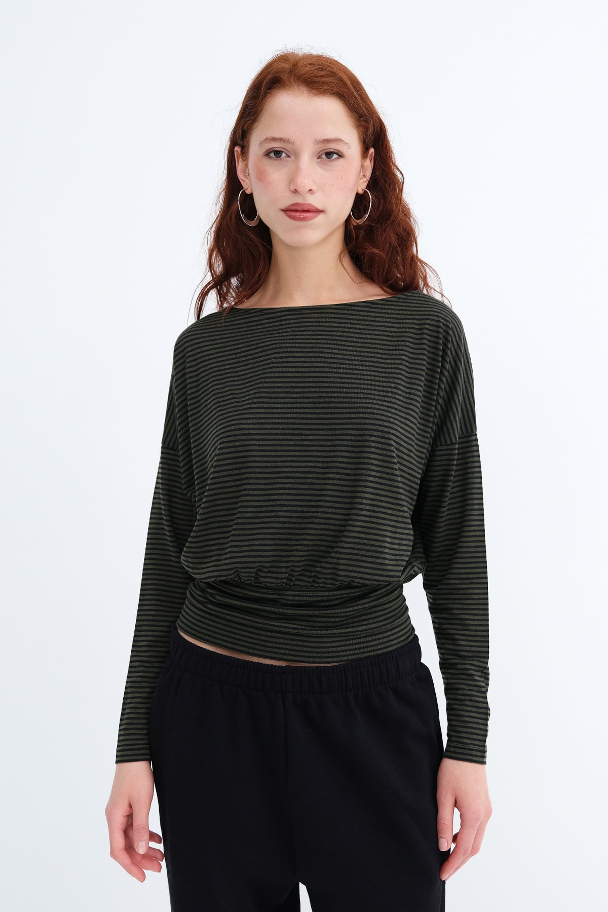Khaki---Black_Striped-Long-Sleeve-Blouse-addax
