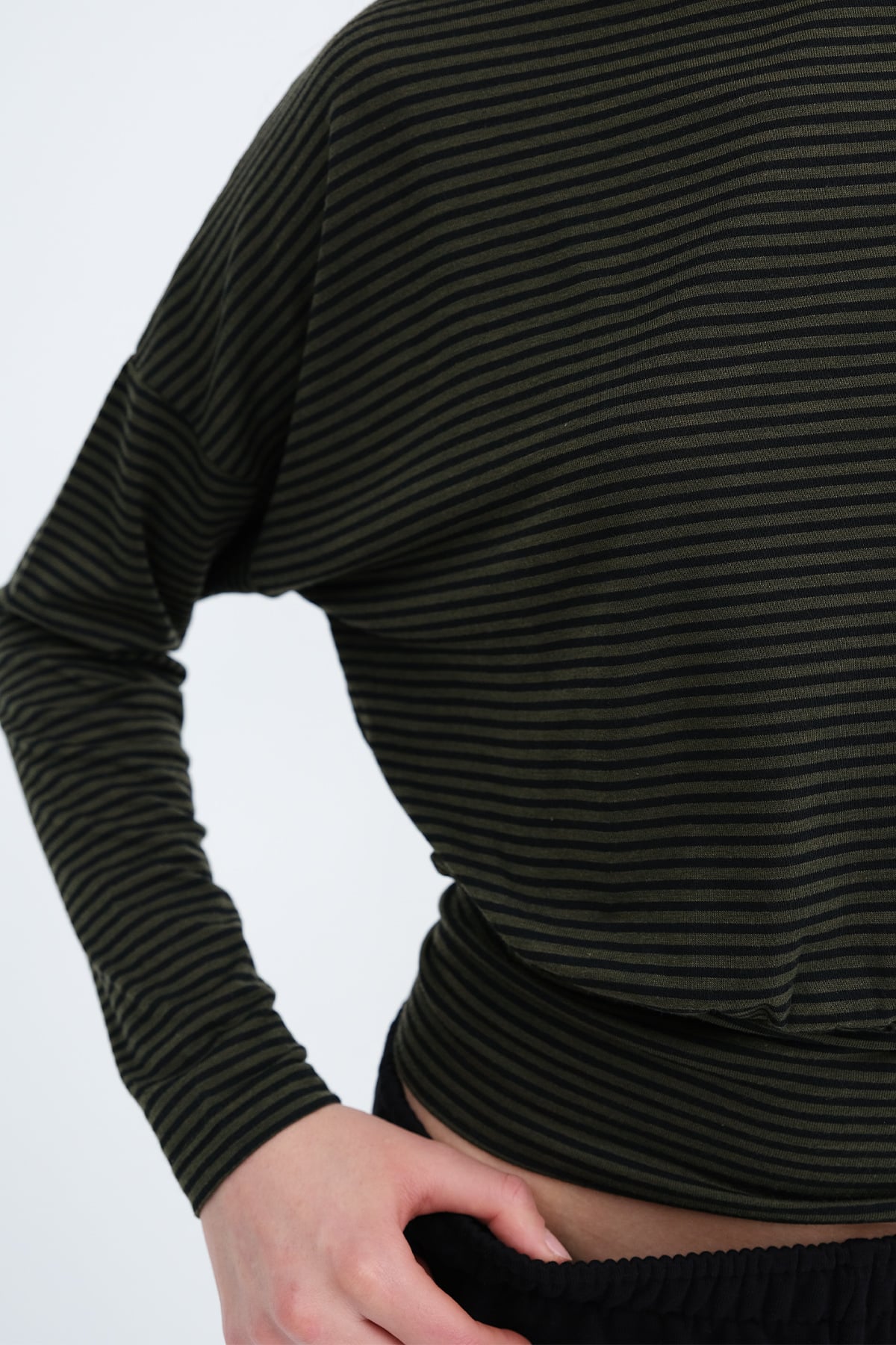 Khaki---Black_Striped-Long-Sleeve-Blouse-addax
