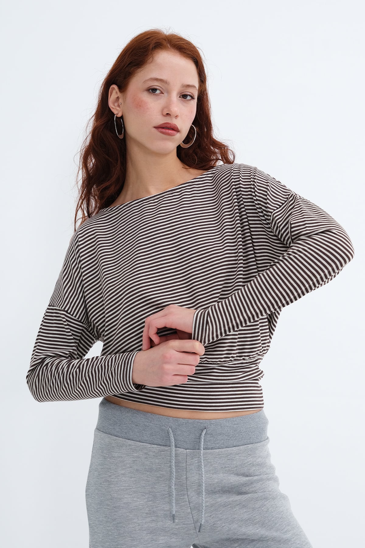 Brown---Ecru_Striped-Long-Sleeve-Blouse-addax