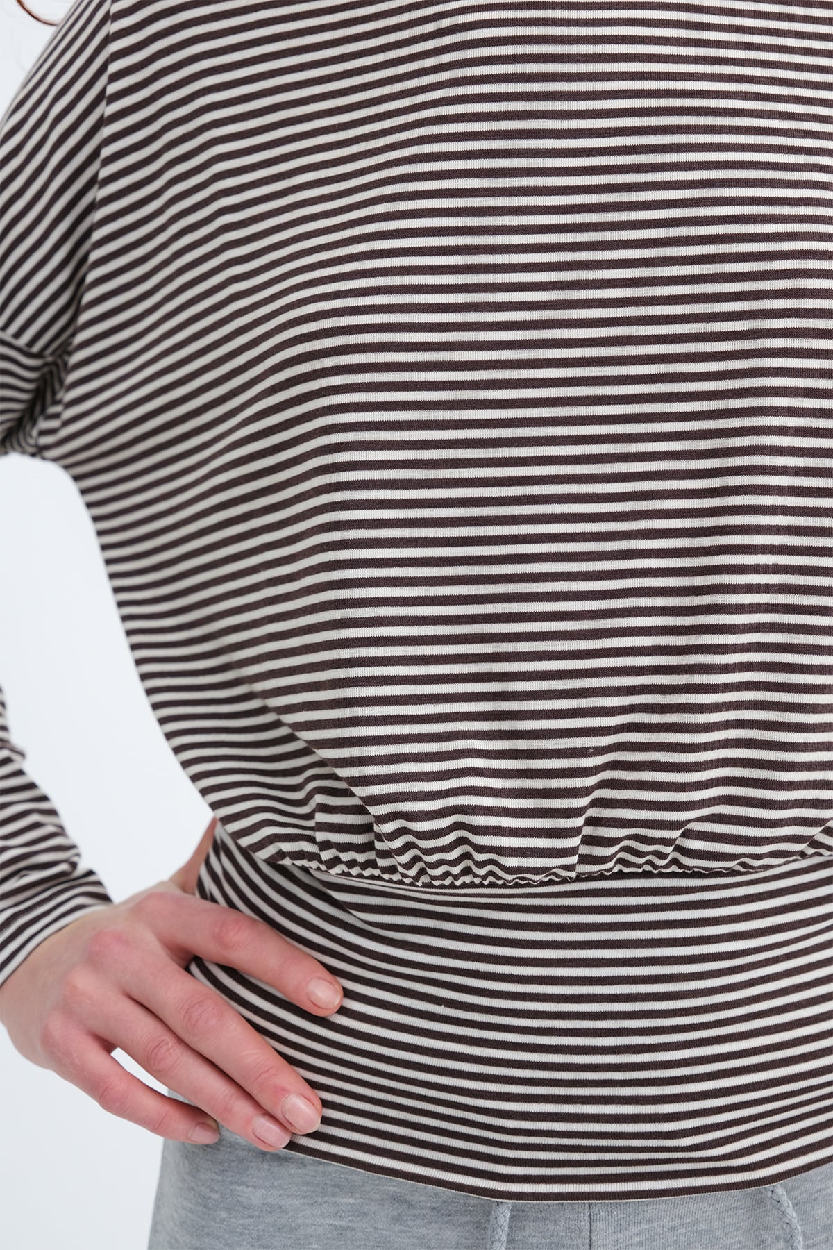 Brown---Ecru_Striped-Long-Sleeve-Blouse-addax