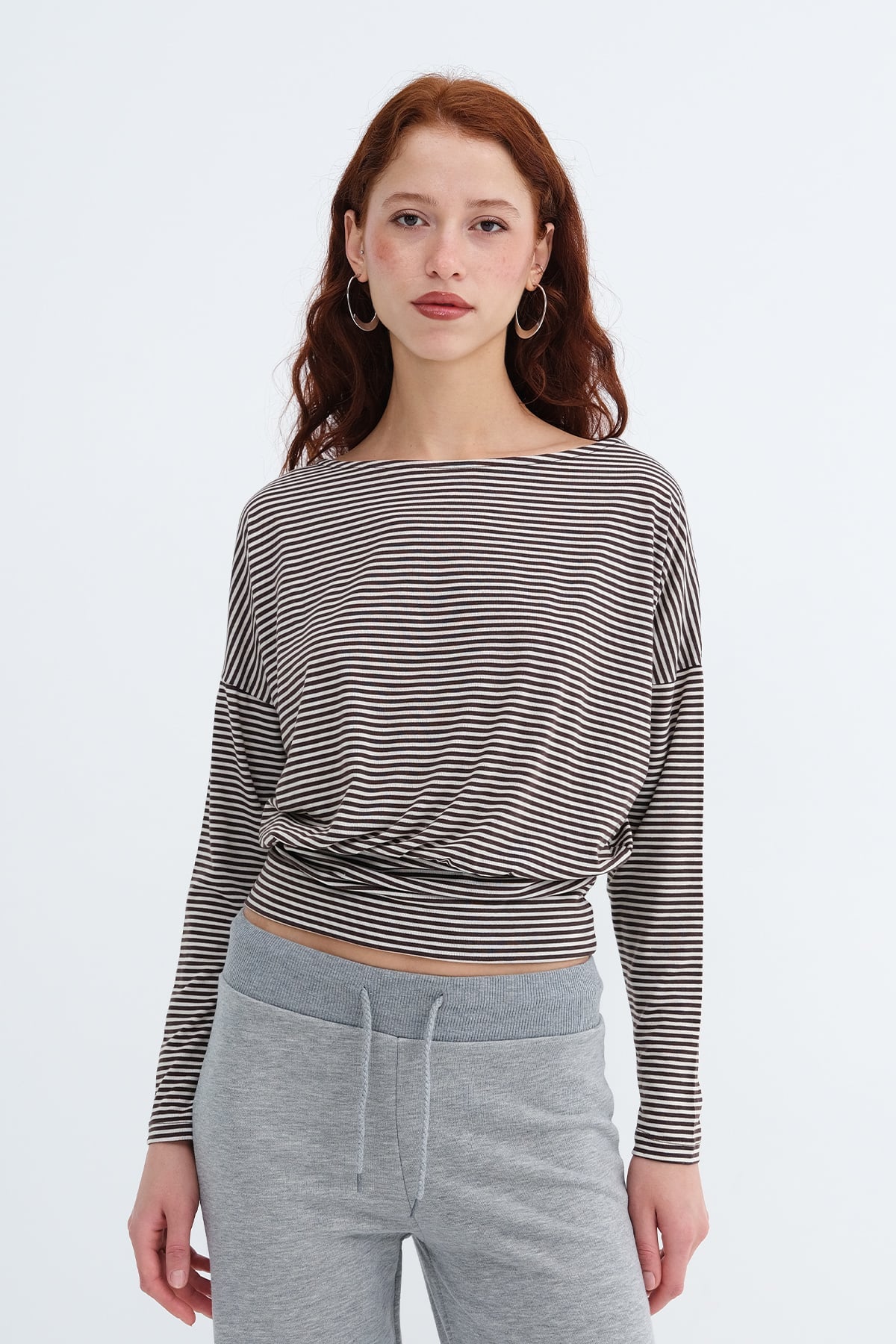 Brown---Ecru_Striped-Long-Sleeve-Blouse-addax