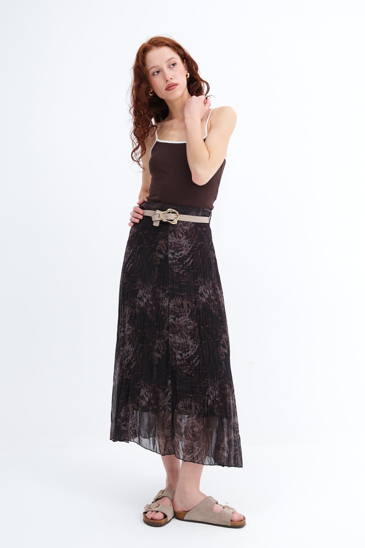 Brown_Belted-Patterned-Skirt-addax