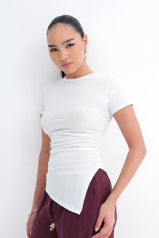 Asymmetrical Cut Basic T-shirt