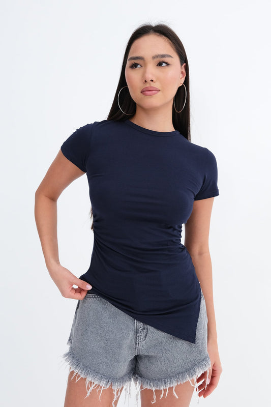 Dark-Night-Blue_Asymmetrical-Cut-Basic-T-shirt-addax