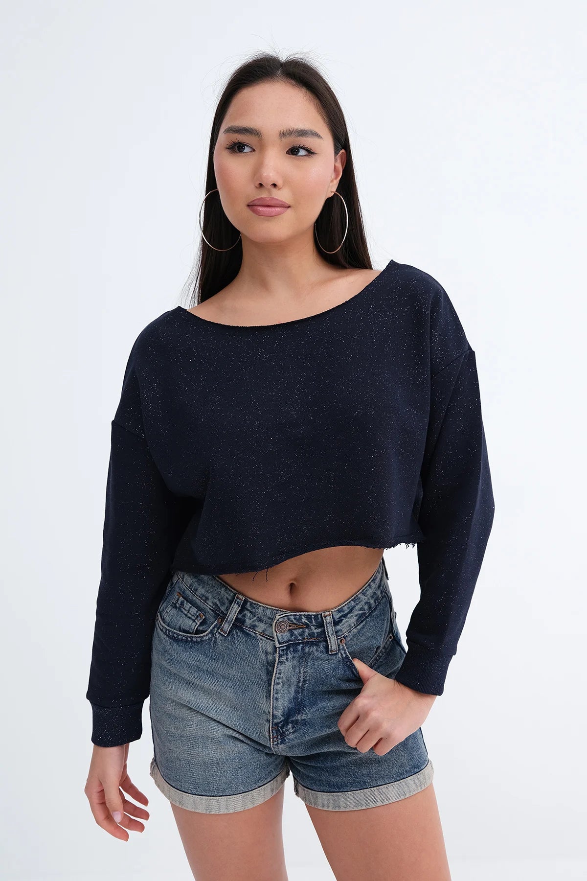 Boat Neck Shimmery Sweatshirt