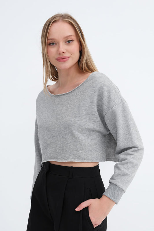 Grey-Melange_Boat-Neck-Shimmery-Sweatshirt-addax