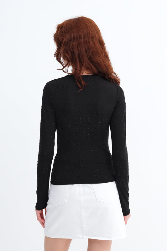 Black_Embellished-Crew-Neck-Blouse-addax