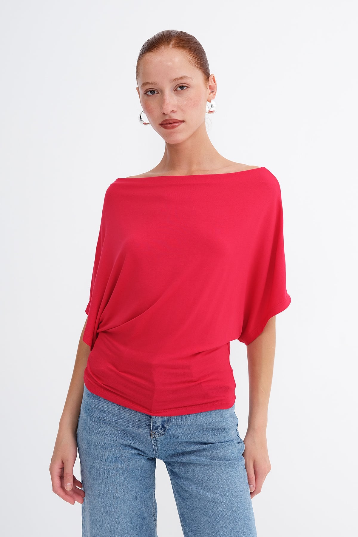 Bright-Red_Kayık-Yaka-Bluz-B0801-addax