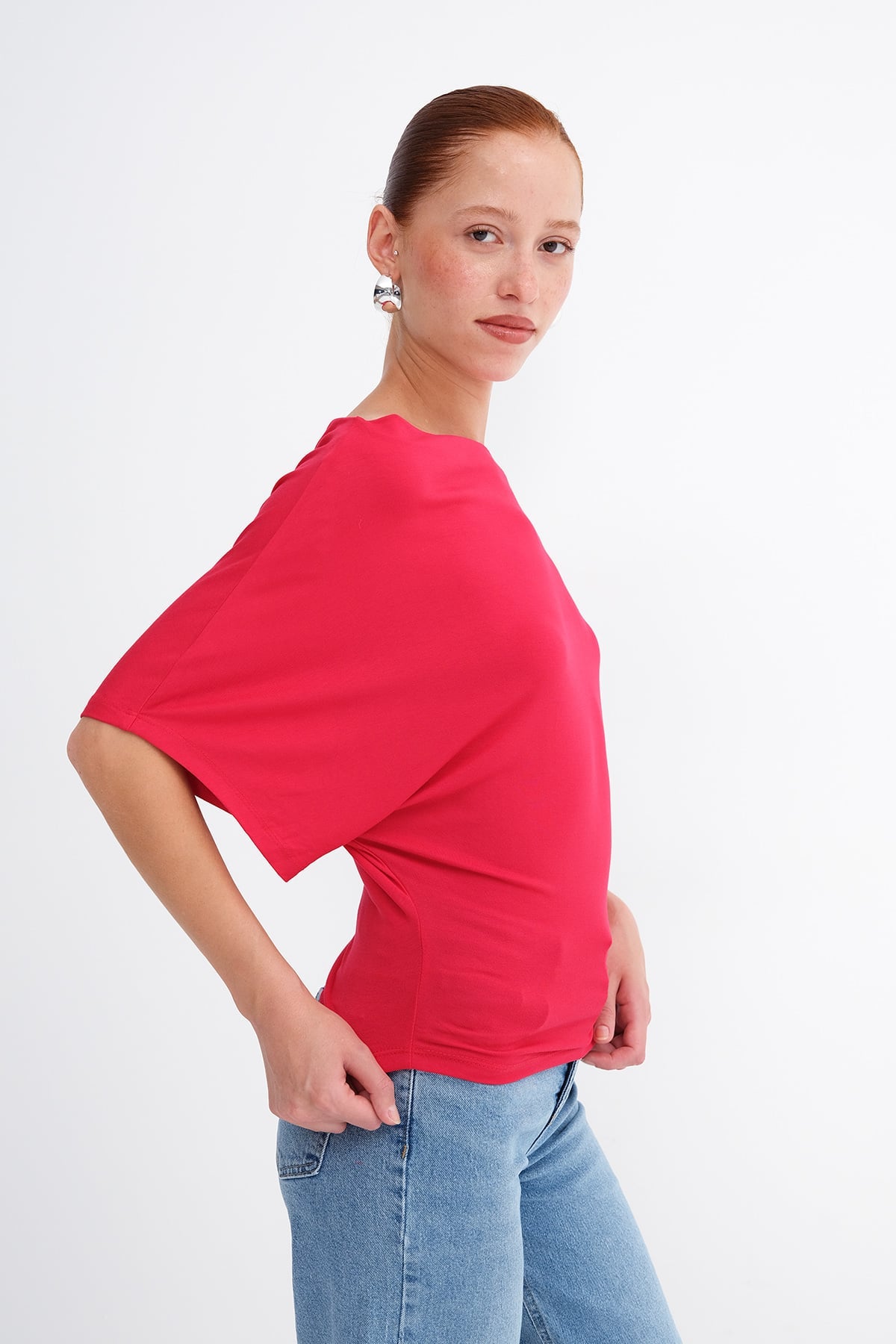 Bright-Red_Kayık-Yaka-Bluz-B0801-addax