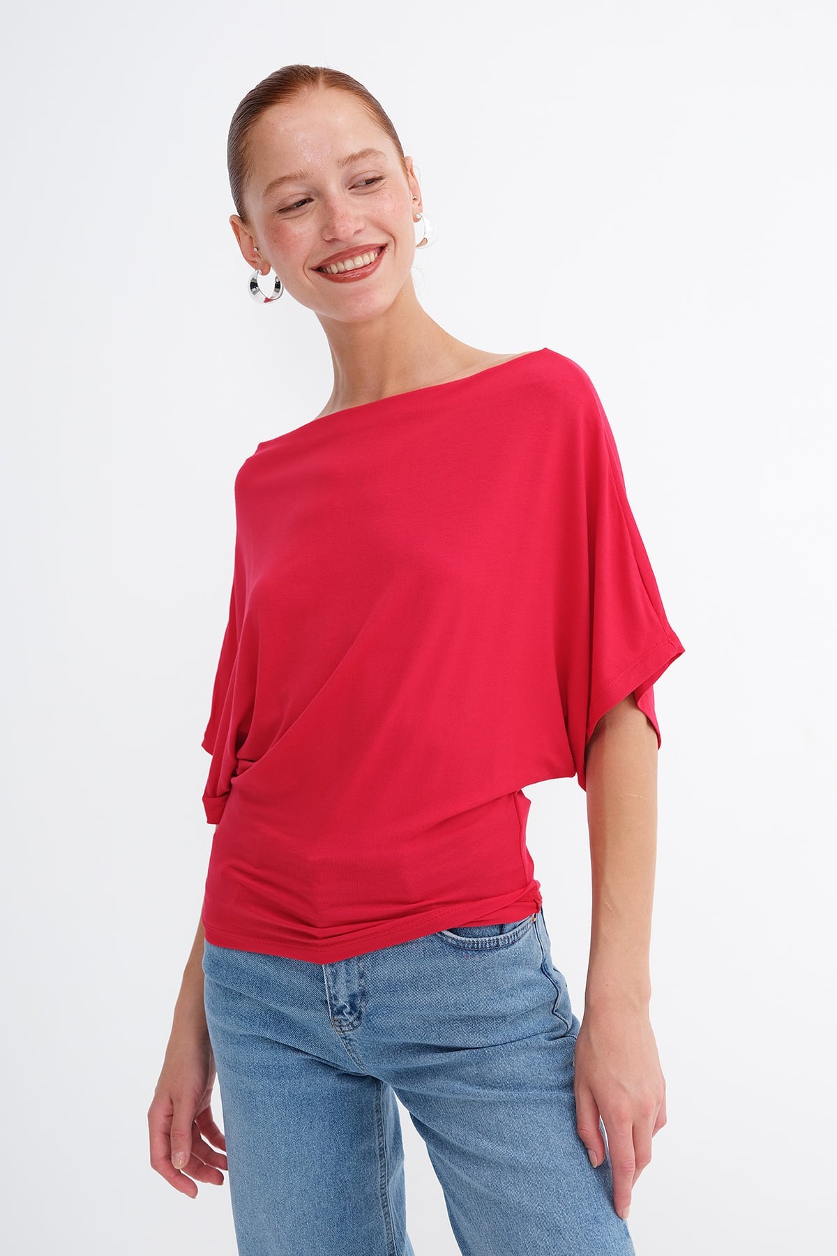 Bright-Red_Kayık-Yaka-Bluz-B0801-addax