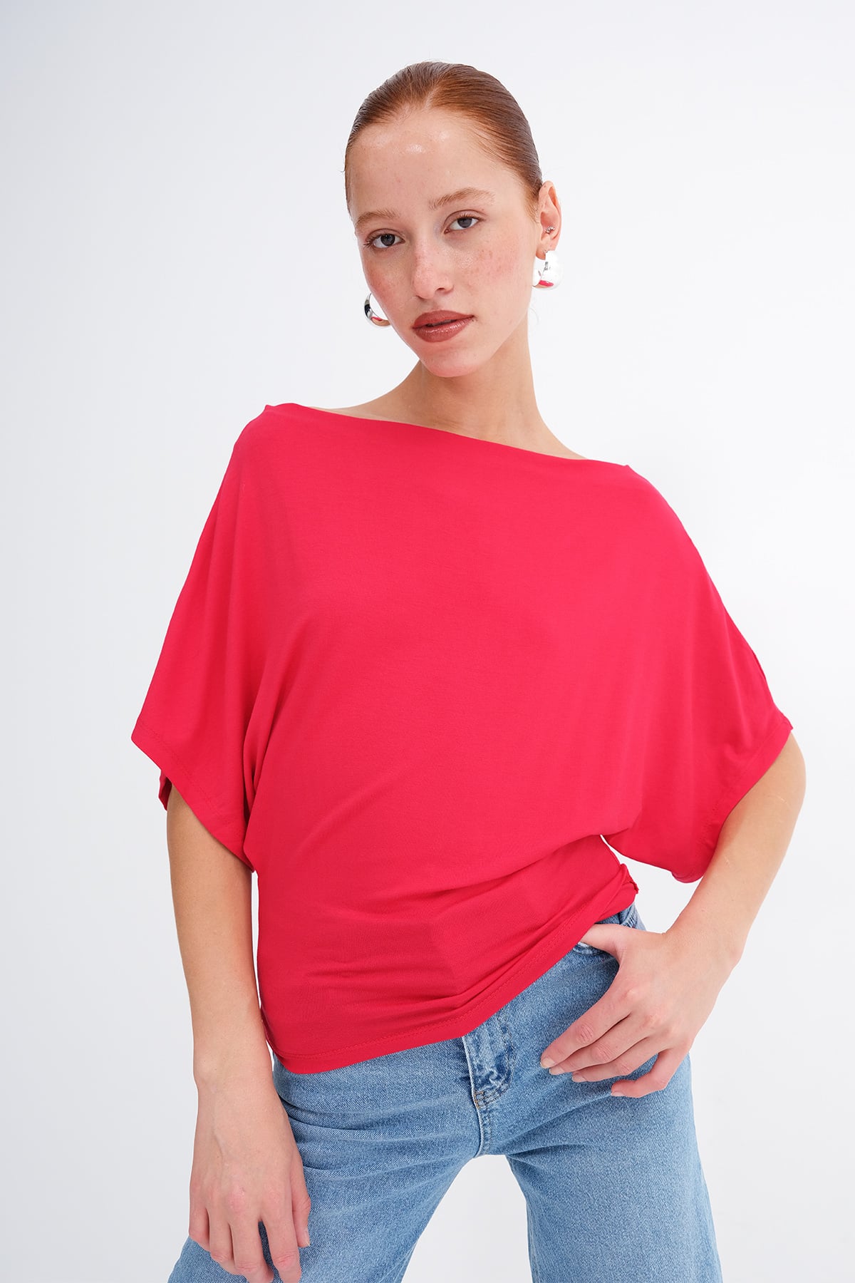 Bright-Red_Kayık-Yaka-Bluz-B0801-addax