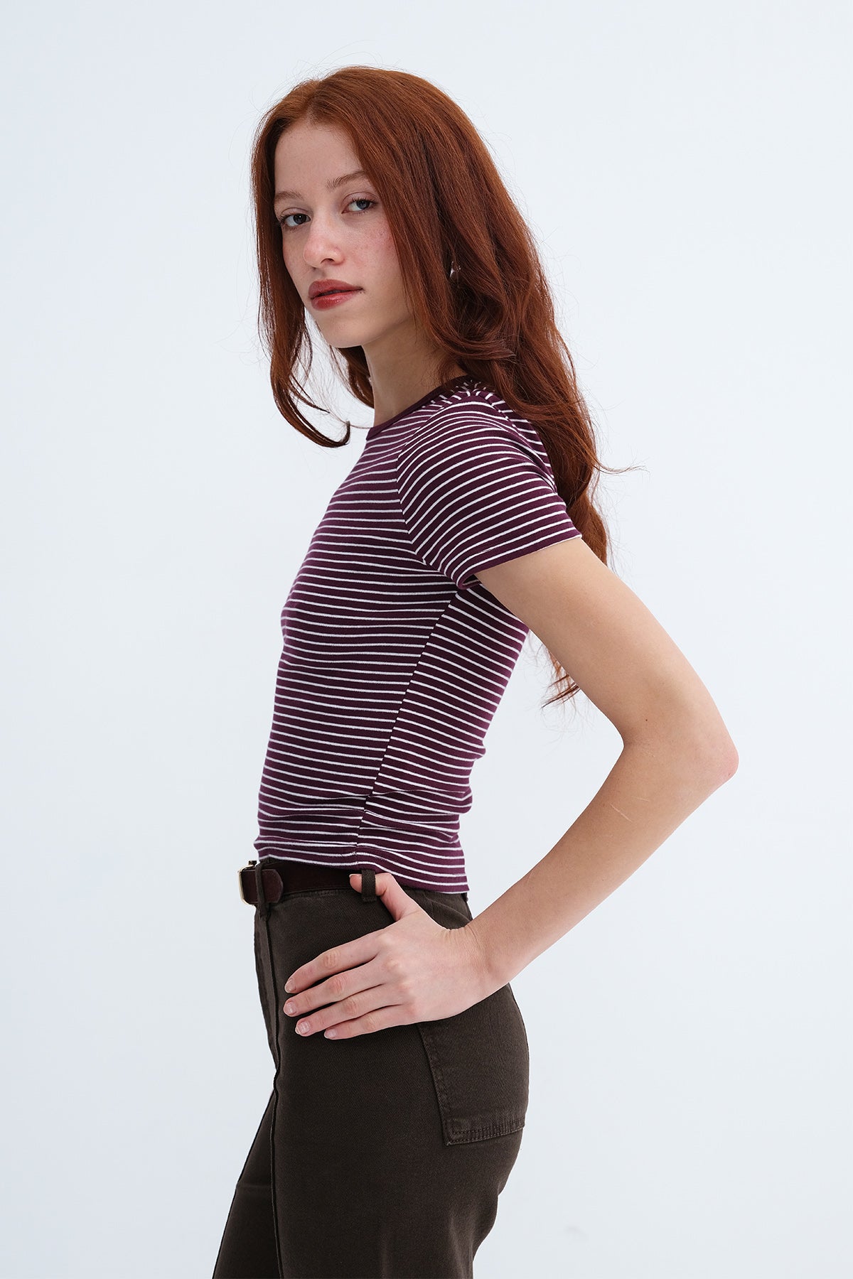 Burgundy---Ecru_Striped-Short-Sleeve-T-Shirt-addax