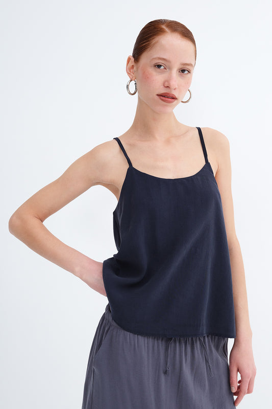 Dark-Night-Blue_Adjustable-Strap-Blouse-addax