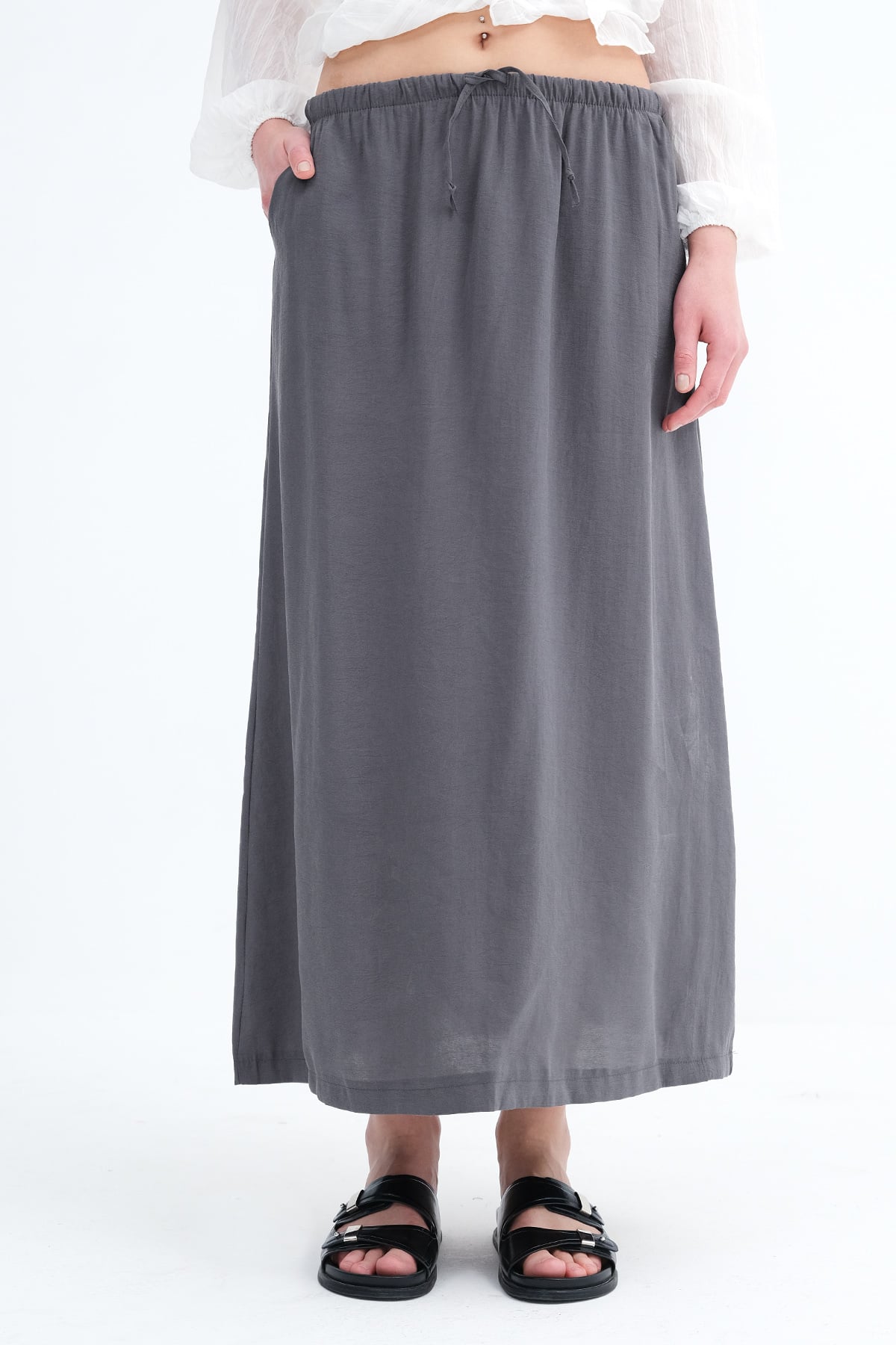 Charcoal_Elastic-Waist-Long-Skirt-addax