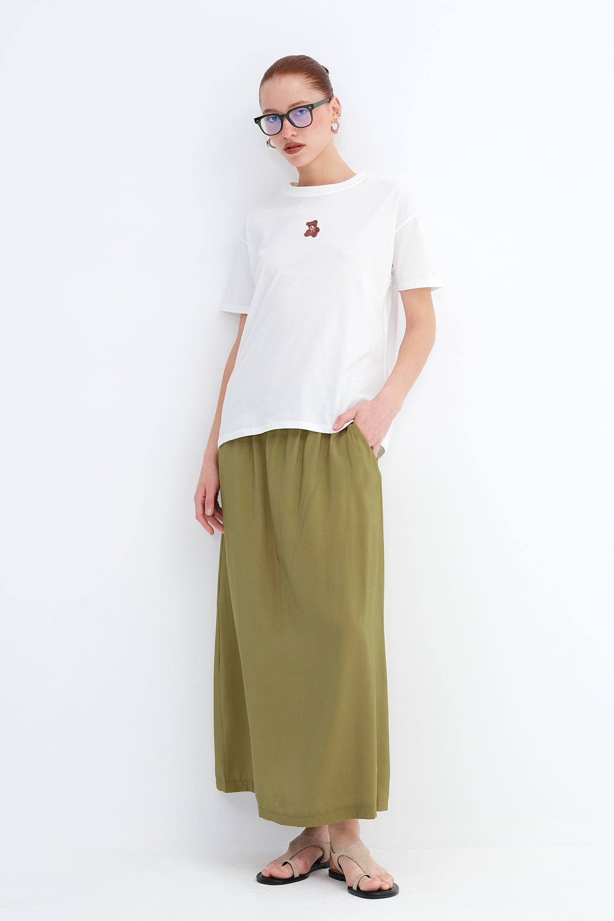 Oil-Green_Elastic-Waist-Long-Skirt-addax