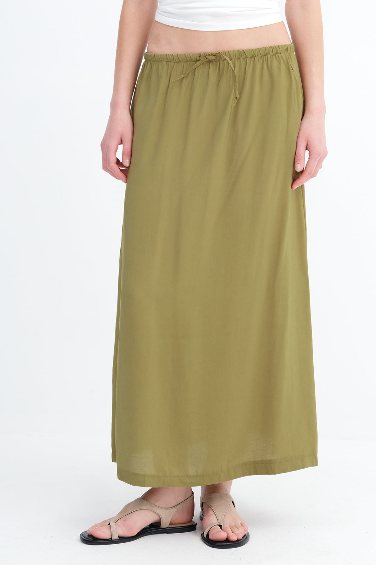 Oil-Green_Elastic-Waist-Long-Skirt-addax