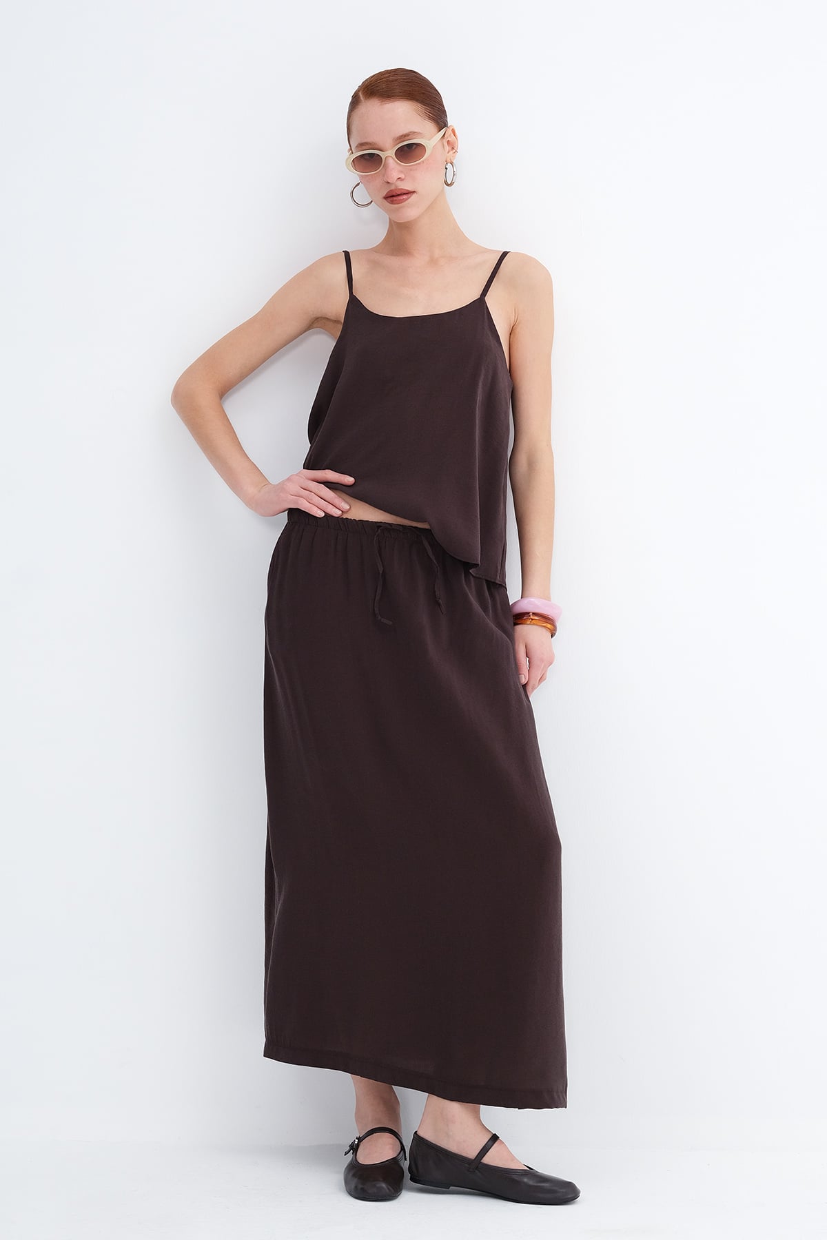 Elastic Waist Long Skirt
