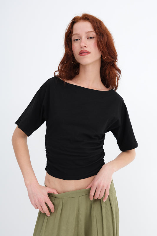 Black_Side-Gathered-T-shirt-addax