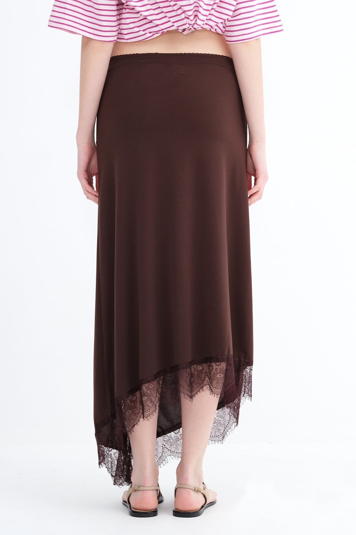 Brown_Asymmetric-Cut-Lace-Detail-Skirt-addax