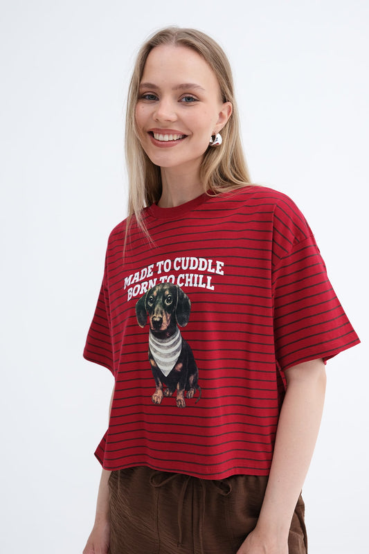 Bright-Red_Köpek-Baskılı-Çizgili-T-shirt-P10676-addax