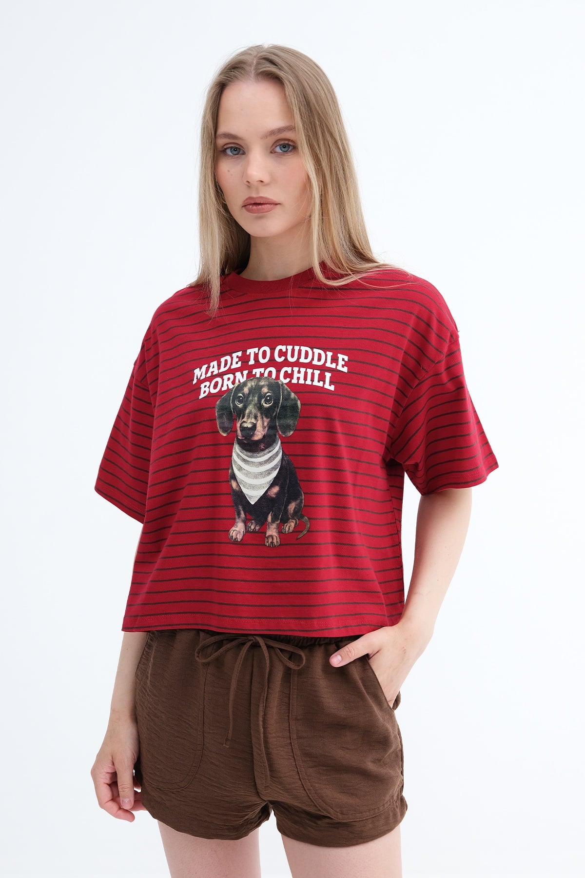 Bright-Red_Köpek-Baskılı-Çizgili-T-shirt-P10676-addax