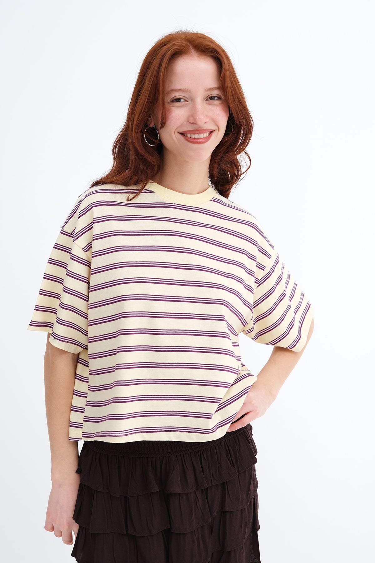 Light-Yellow_Crew-Neck-Striped-T-Shirt-addax