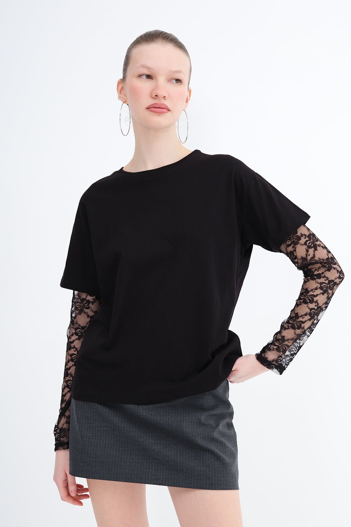 Lace Detail Long Sleeve T-Shirt