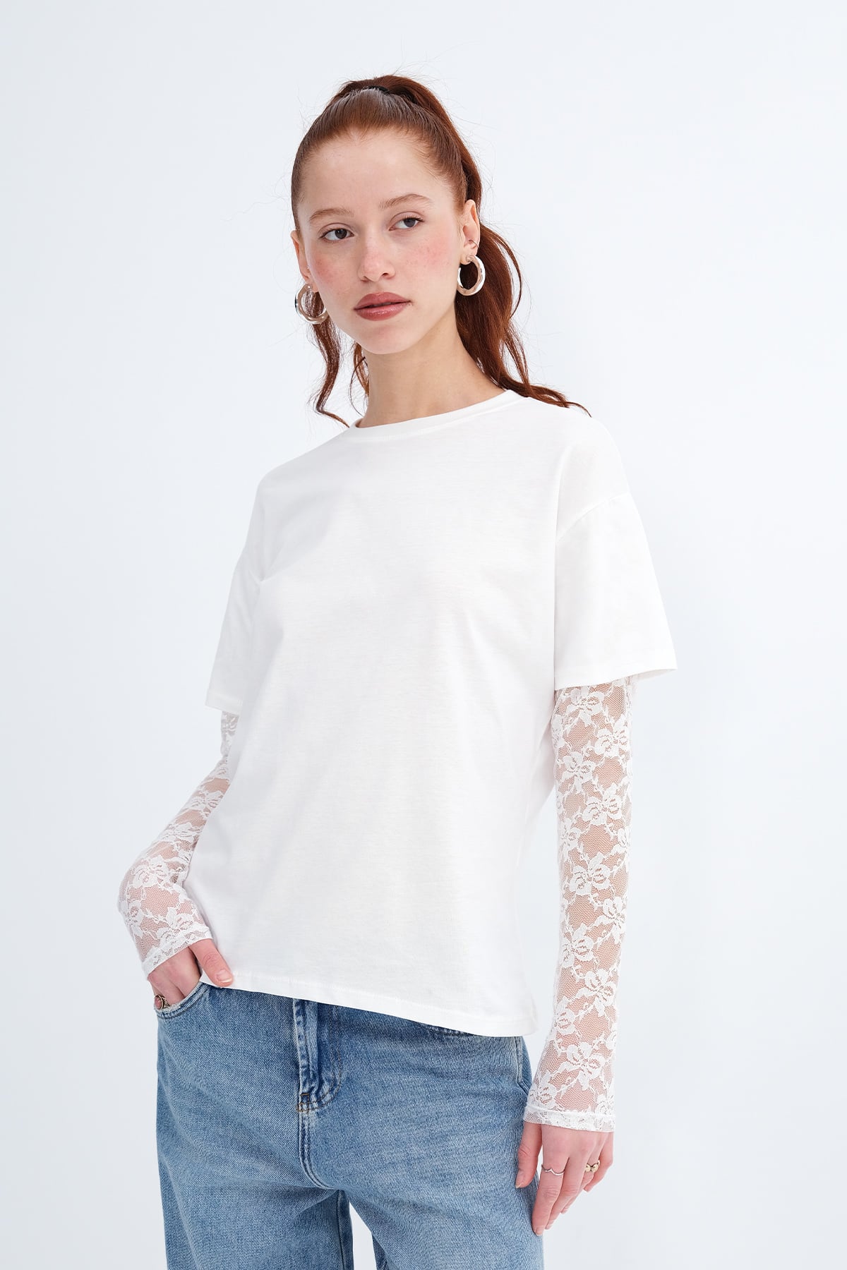 Lace Detail Long Sleeve T-Shirt