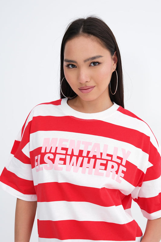 Red---Ecru_Slogan-Striped-T-shirt-addax