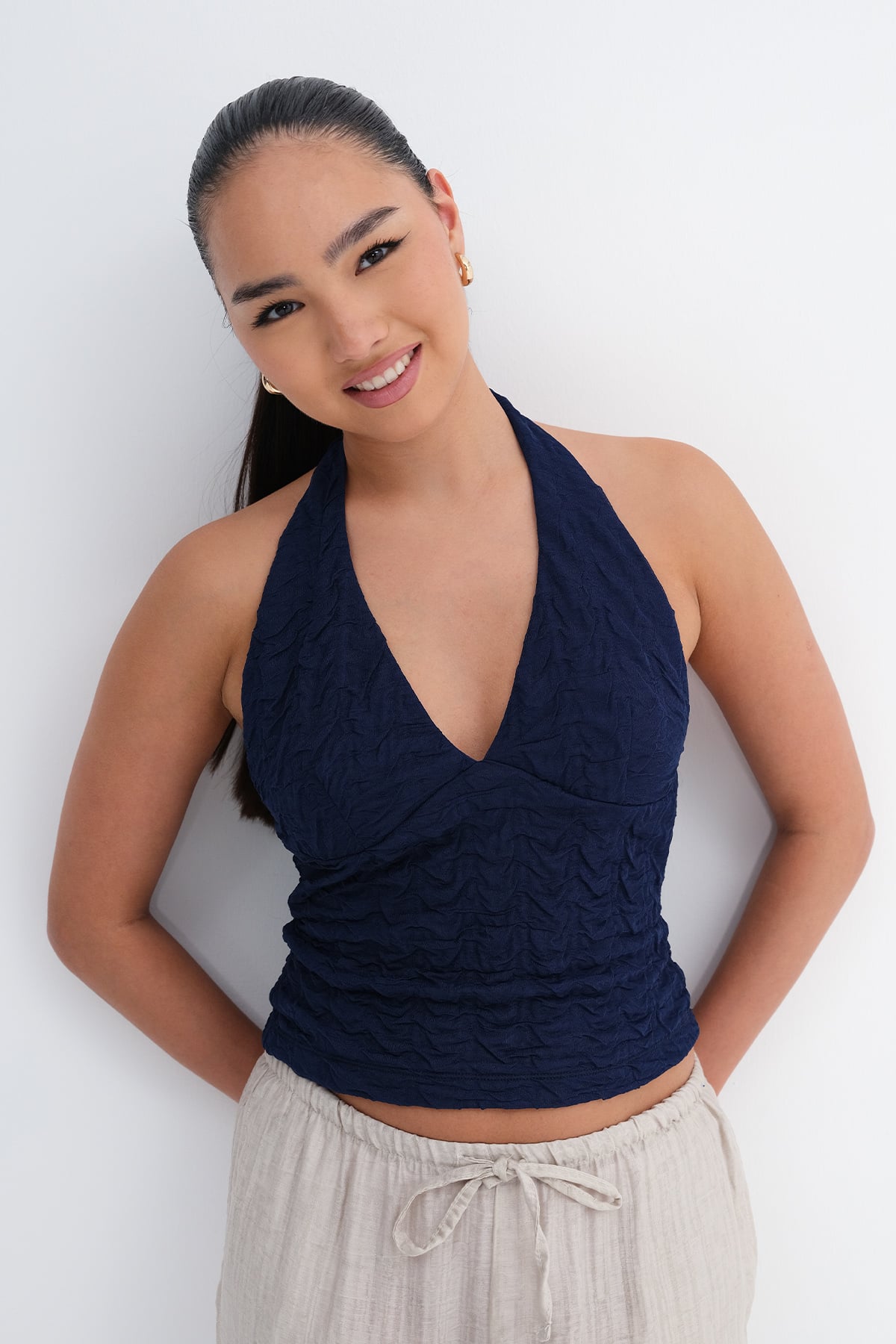 Night-Blue_Halter-Neck-Blouse-addax