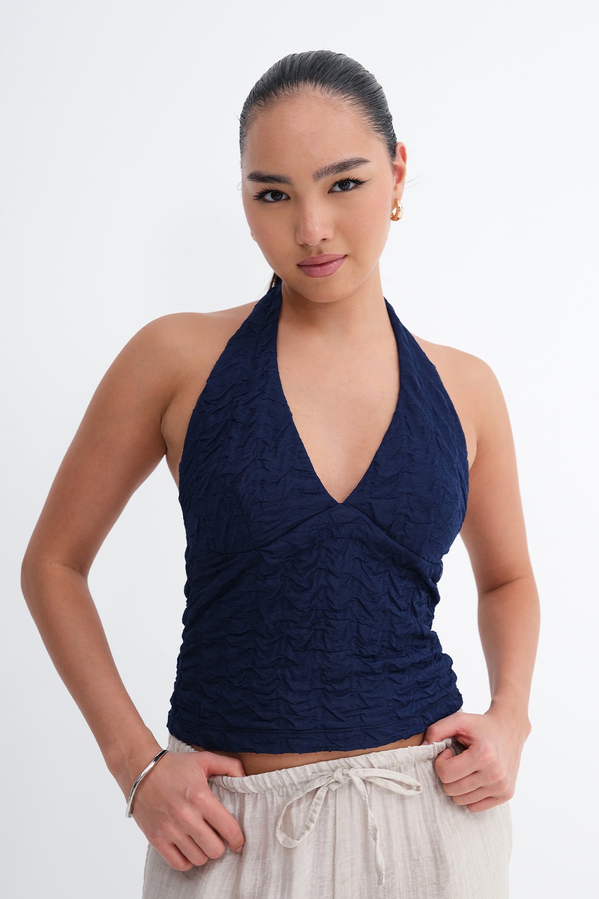 Night-Blue_Halter-Neck-Blouse-addax