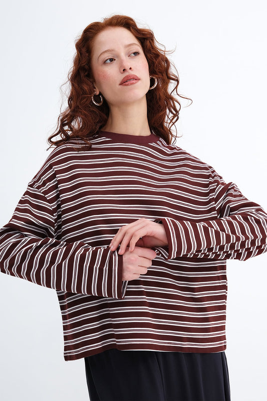Burgundy---Ecru_Striped-Long-Sleeve-T-Shirt-addax