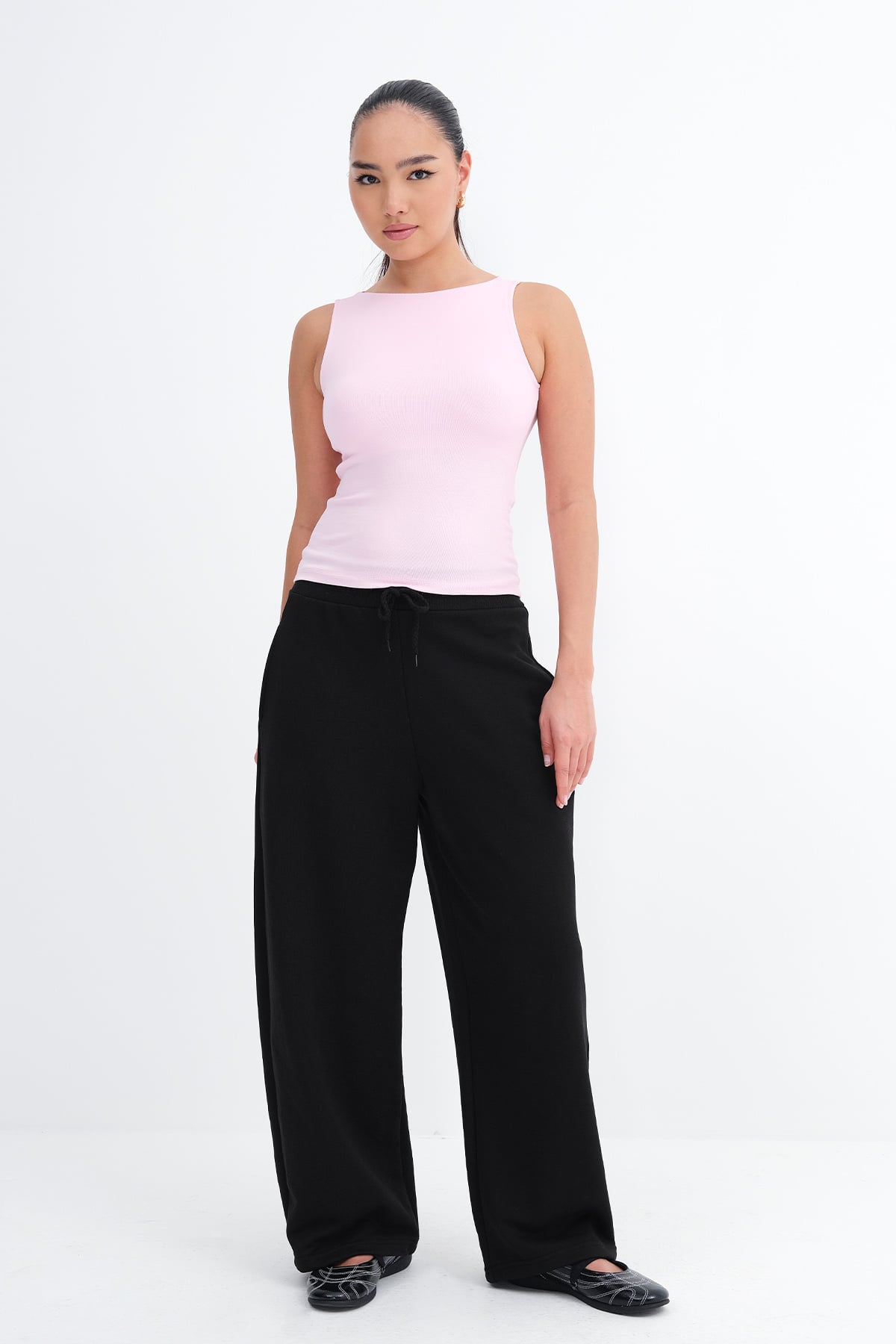 Elastic Waist Sweatpants with Adjustable Hem
