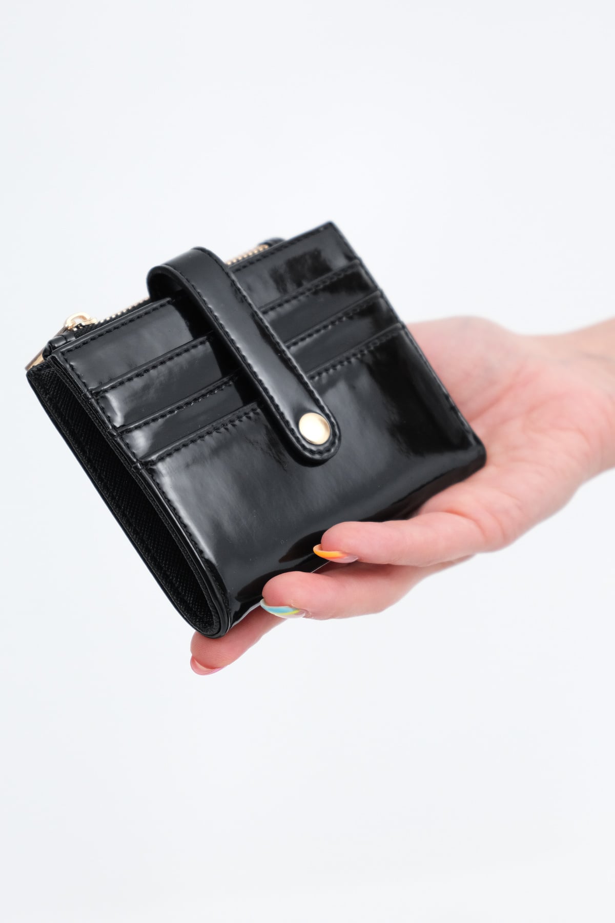 Zip and Snap Closure Patent Leather Wallet