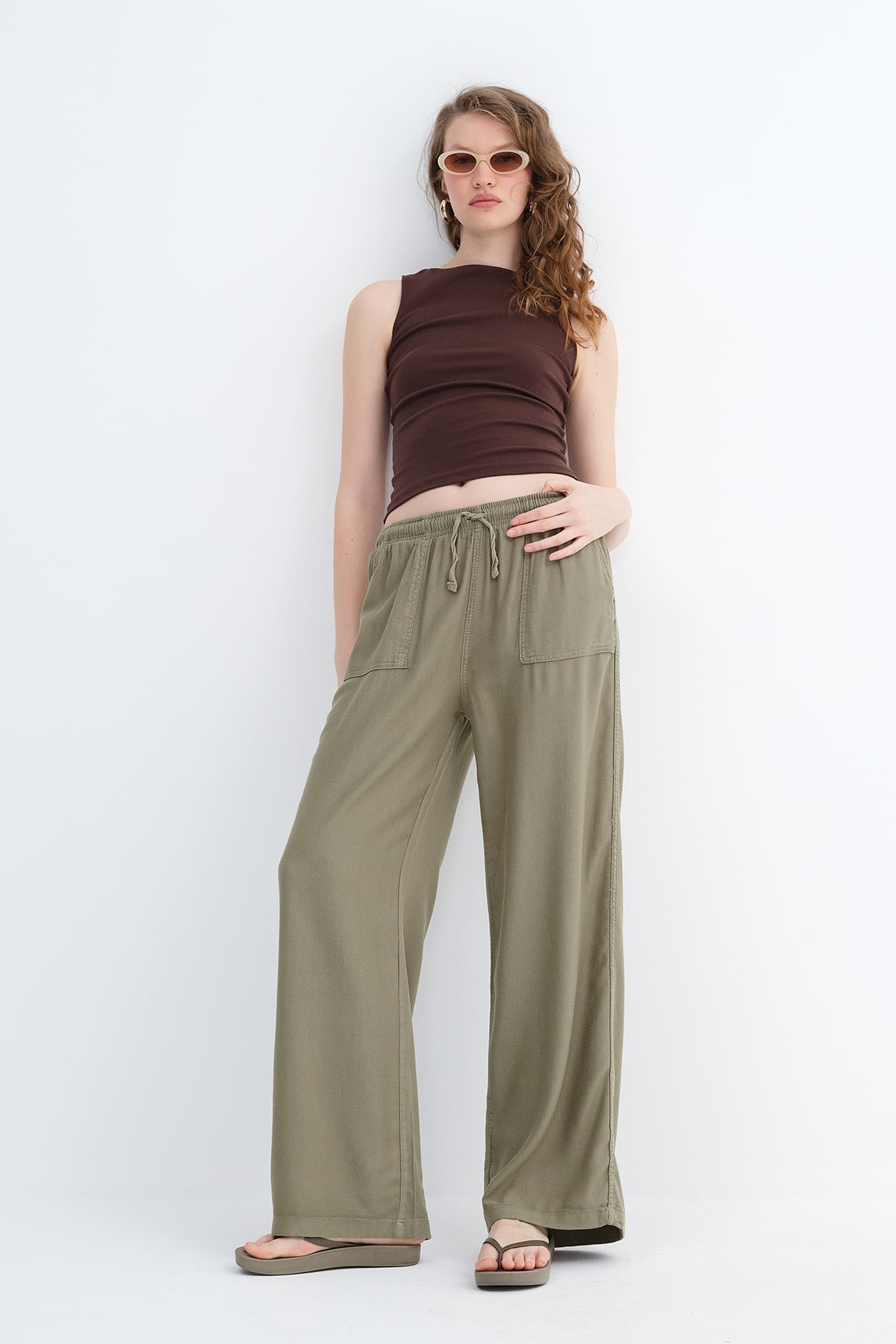 Khaki_Elastic-Waist-Wide-Leg-Trousers-addax