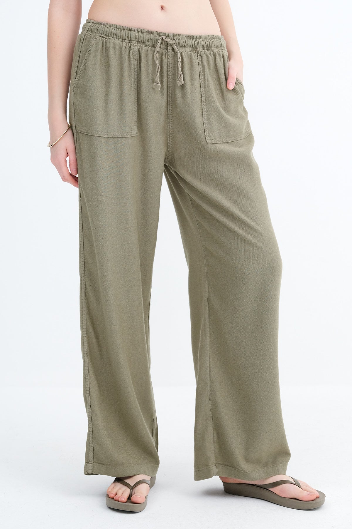 Khaki_Elastic-Waist-Wide-Leg-Trousers-addax