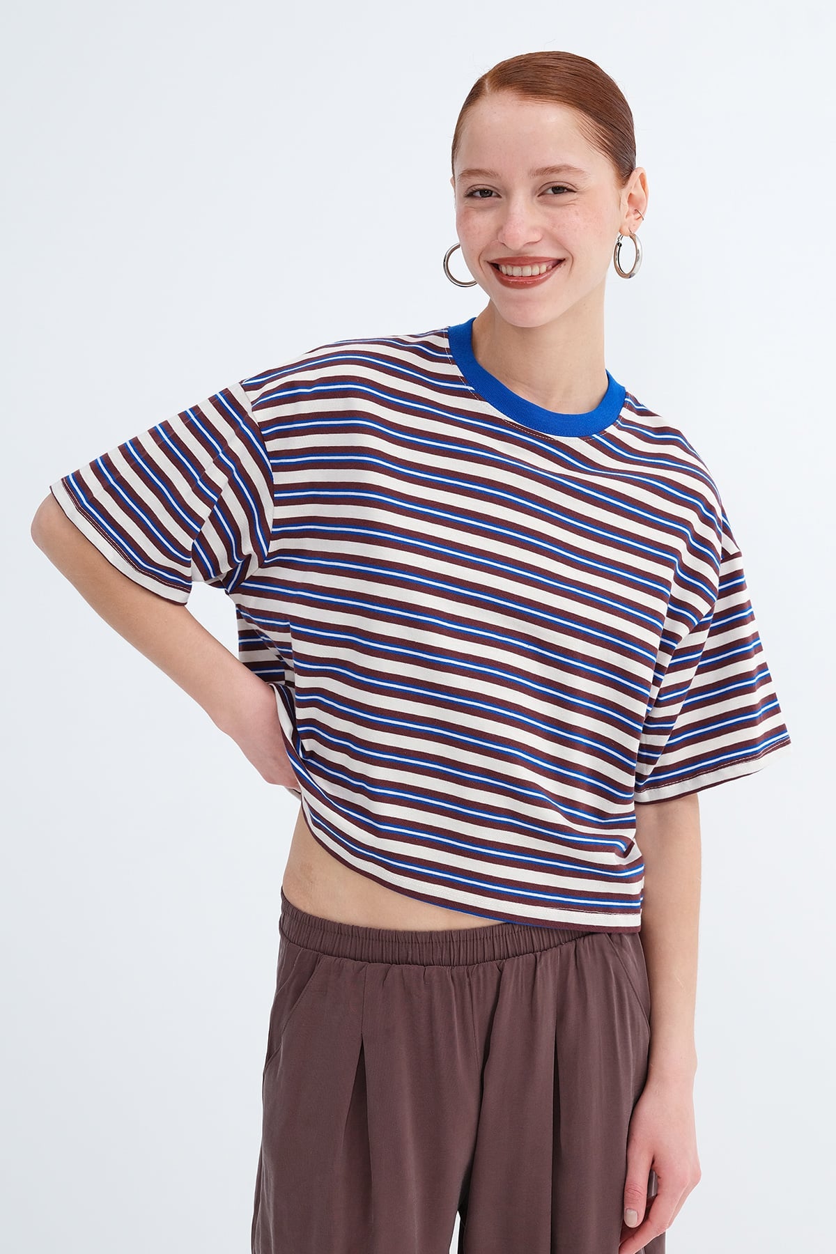 Beige---Brown_Striped-T-shirt-addax