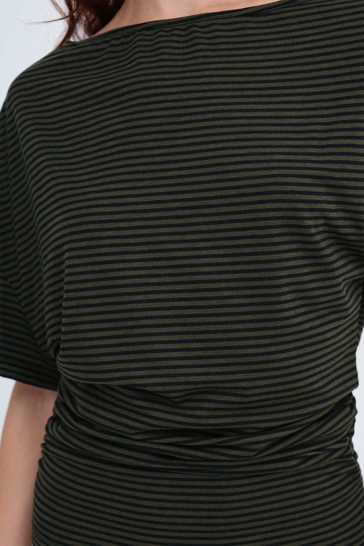 Khaki---Black_Side-Ruched-Striped-T-shirt-addax