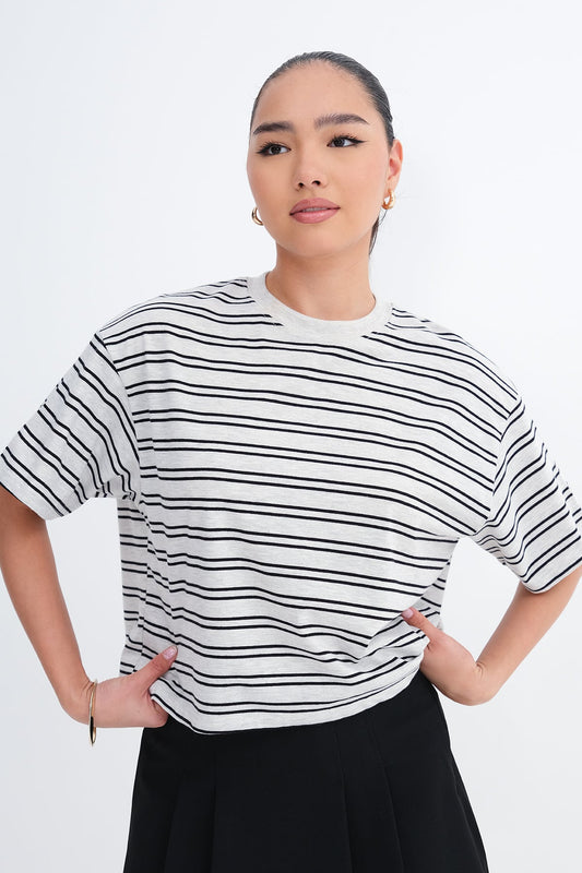 Grey-Melange_Crew-Neck-Striped-T-shirt-addax